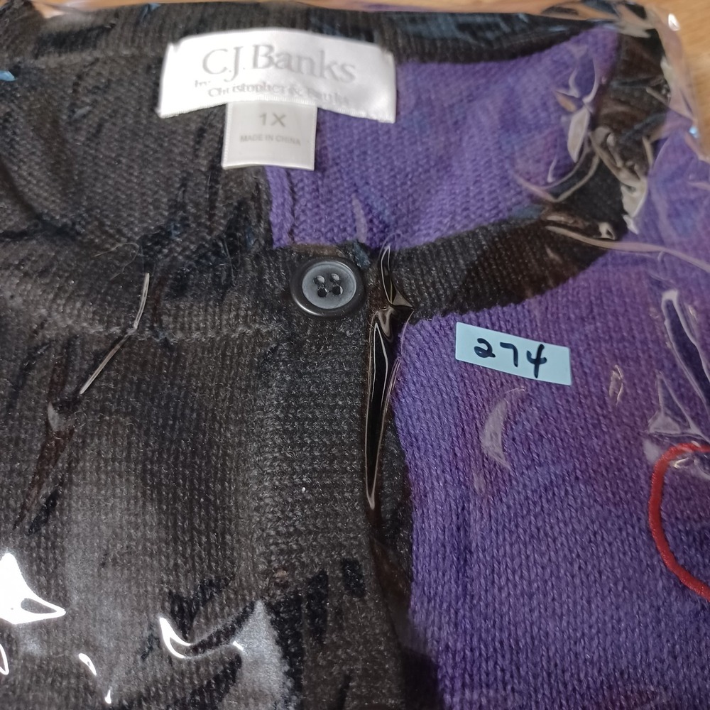 Red Hat Society Embroidered Cardigan Sweater 1X Black Purple Color Block L/S - Picture 11 of 11